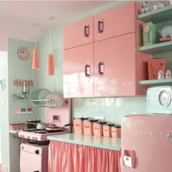 Mint pink kitchen interior