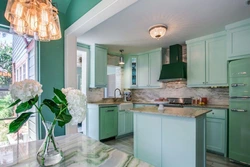 Mint pink kitchen interior