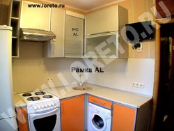 Kitchen design 4 square meters with refrigerator and washing machine