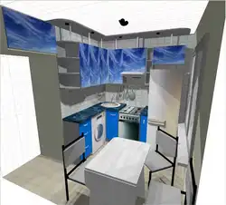 Kitchen design 4 square meters with refrigerator and washing machine