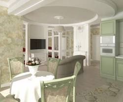 Kitchen living room in olive color design