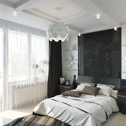 Bedroom design with black curtains