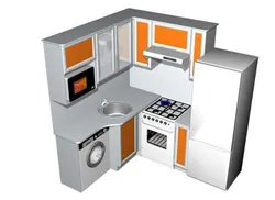 Design of a small kitchen in Khrushchev with a refrigerator and washing machine
