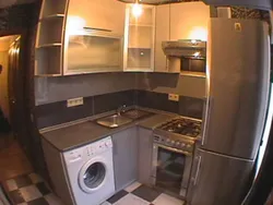 Design Of A Small Kitchen In Khrushchev With A Refrigerator And Washing Machine