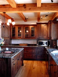 Wooden ceiling in the kitchen photo