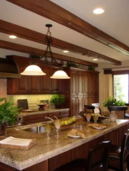 Wooden ceiling in the kitchen photo