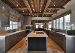 Wooden ceiling in the kitchen photo