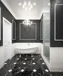 White Bathtub With Black Floor Photo