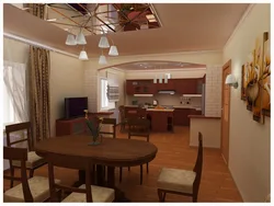 Kitchen and living room area in the house photo