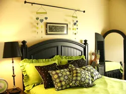 Combination Of Green And Brown In The Bedroom Interior