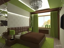 Yataq Otağının Daxili Hissəsində Yaşıl Və Qəhvəyi Birləşməsi