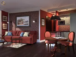 Living room interior burgundy walls