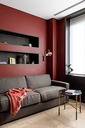 Living room interior burgundy walls