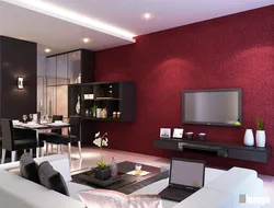 Ҳуҷраи зиндагӣ деворҳои burgundy дохилӣ