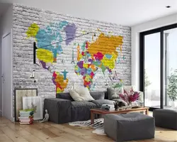 World map in the living room interior