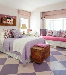 Combination of lilac color with other colors in the bedroom interior