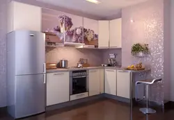 Modern kitchen design photo small corner with refrigerator