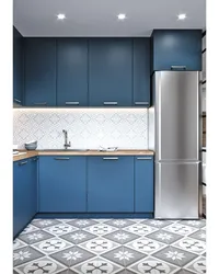 Kitchen design with blue facades