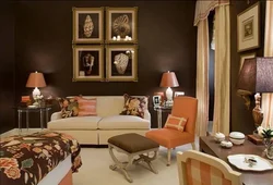 What colors goes with chocolate in the living room interior photo