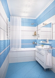 Жуынатын бөлме дизайнының фотосуреті ақ және көк