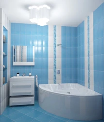 Жуынатын бөлме дизайнының фотосуреті ақ және көк