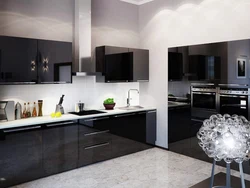 Black and white ceiling in the kitchen interior