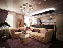Living room kitchen with bar counter and sofa photo