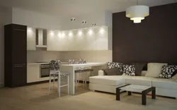 Bar sayğacı və divan fotoşəkili olan qonaq otağı mətbəxi