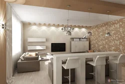Living room kitchen with bar counter and sofa photo