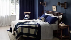 Blue floor in the bedroom interior