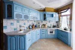 Blue Kitchen With Brown Photo