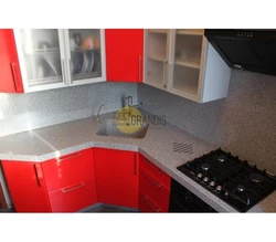 Square sink in the corner of the kitchen photo