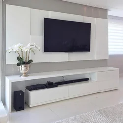 Long cabinet in the living room modern photo in the interior