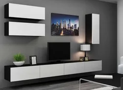 Long cabinet in the living room modern photo in the interior