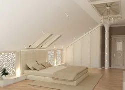 Дизайн спальни с косой крышей