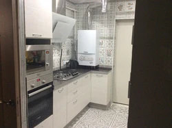 Photo of a kitchen in Khrushchev with a gas boiler