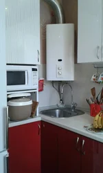 Photo of a kitchen in Khrushchev with a gas boiler