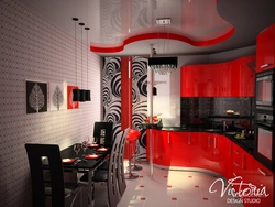 Wallpaper for a red kitchen in the interior