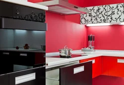 Wallpaper for a red kitchen in the interior