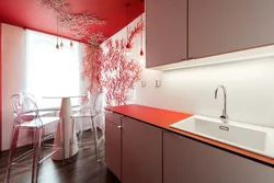 Wallpaper for a red kitchen in the interior