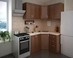 Corner kitchens with a sink in the corner and a refrigerator photo