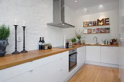 Classic kitchen design without upper cabinets