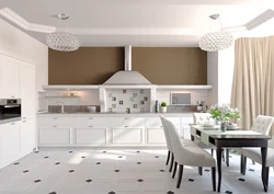 Classic kitchen design without upper cabinets