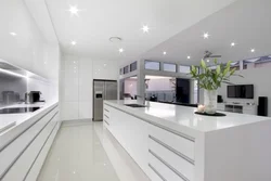 White kitchen set in the interior of the kitchen living room