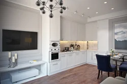 White kitchen set in the interior of the kitchen living room