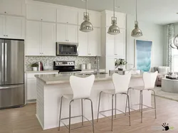 White kitchen set in the interior of the kitchen living room