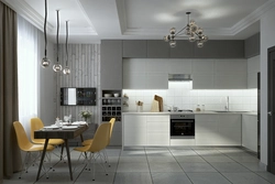 White kitchen set in the interior of the kitchen living room