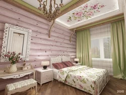 Bedroom design in a wooden house lining