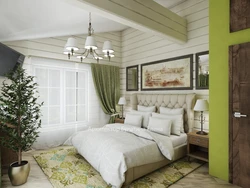 Bedroom design in a wooden house lining