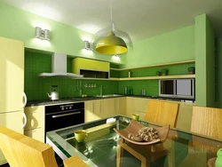 Apartment design with green kitchen